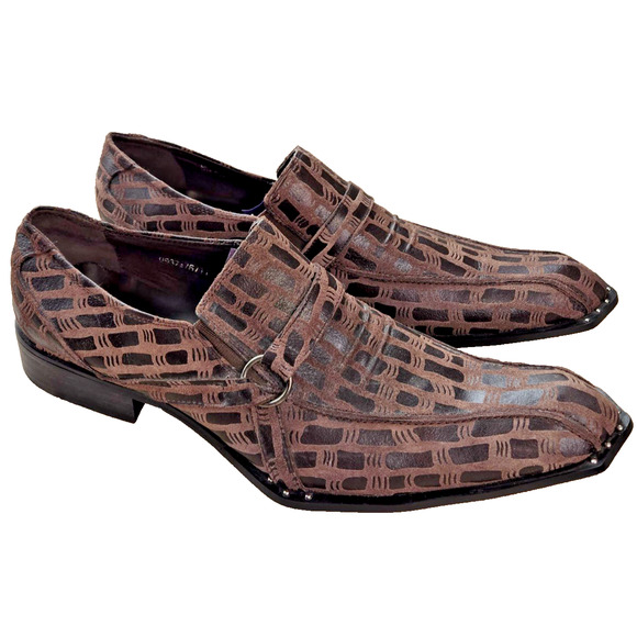 ZOTA UNIQUE Men\'s Suede Leather Geometric Lattice Pattern Dress Shoes Brown 11 main image 9